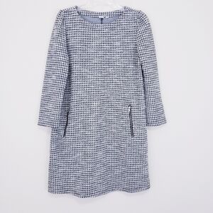 GAP Houndstooth Tweed Shift Dress Size Medium Black White Long Sleeve Winter